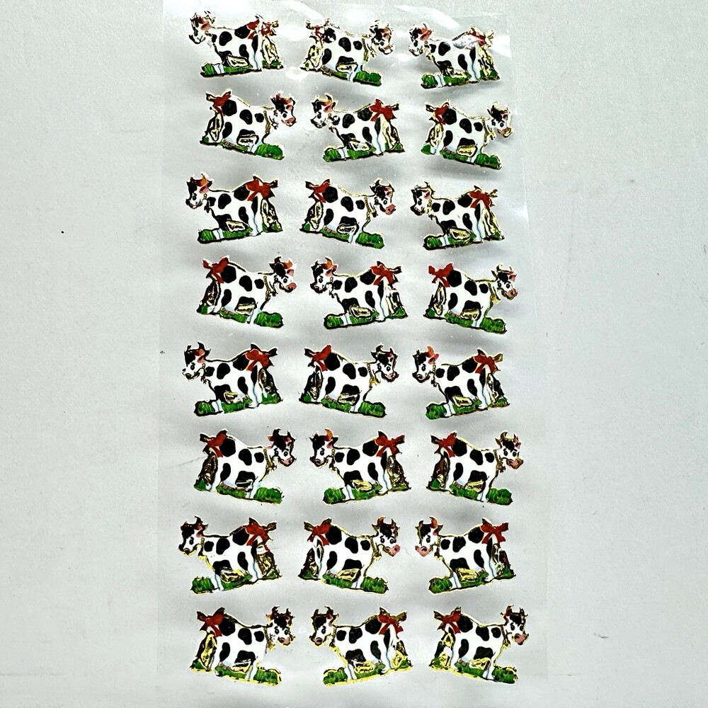5” Inch - 1 Sheet  Micro Stickers Cute Cows W/ Red Bows & Gold  Size 1 x  1.5cm
